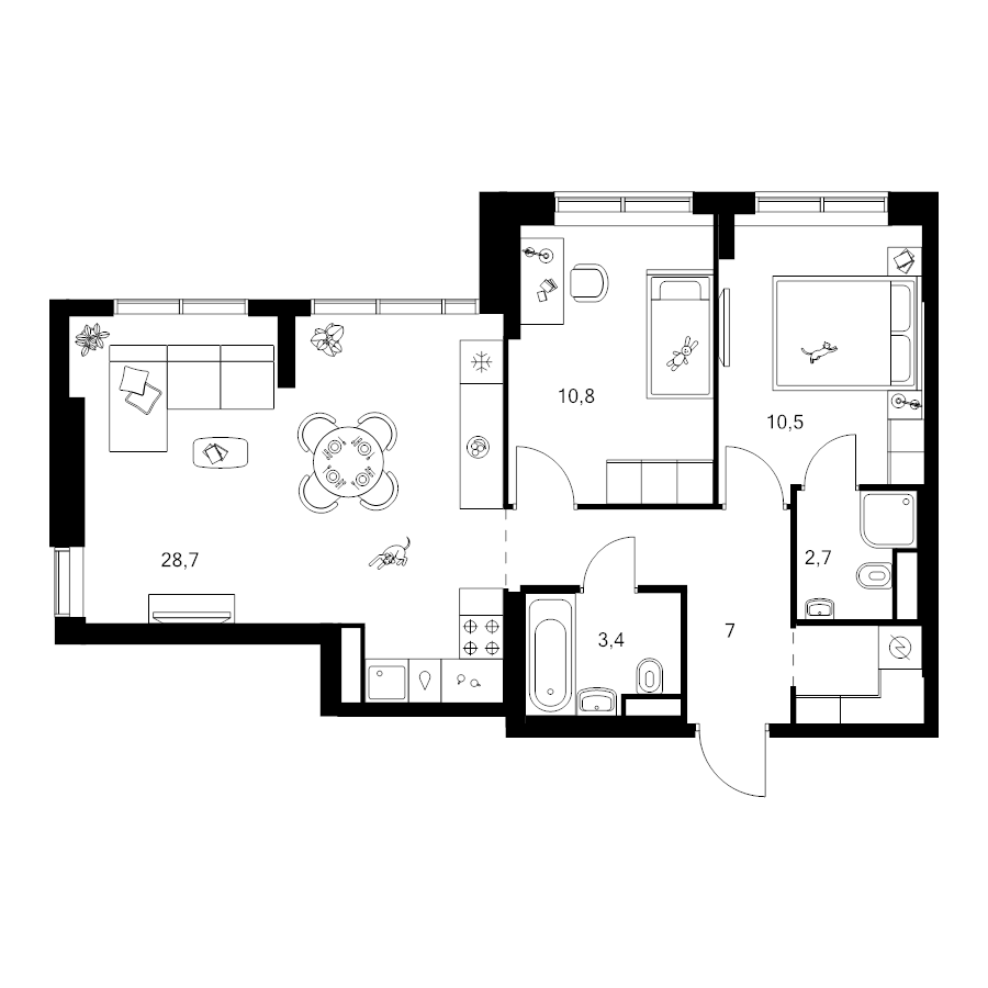 3 ккв (Евро) 65,5 м²