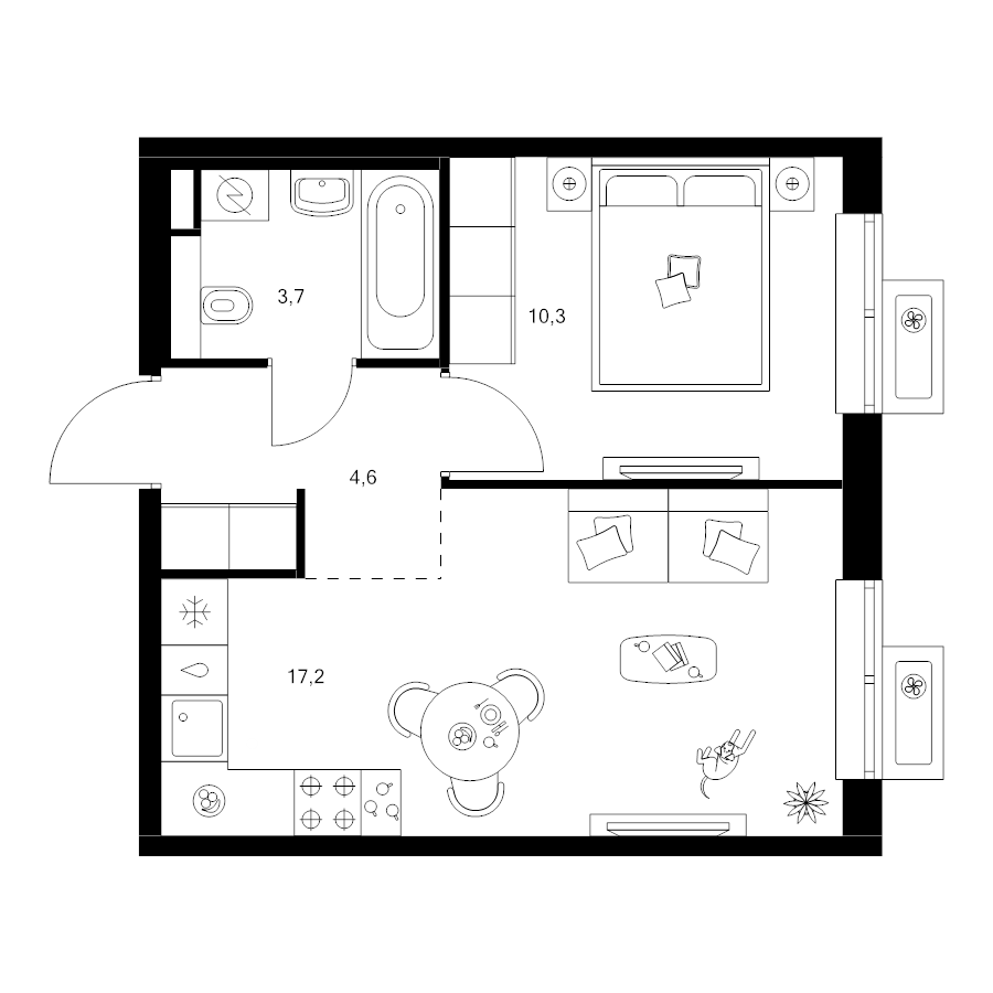 2 ккв (Евро) 35,8 м²