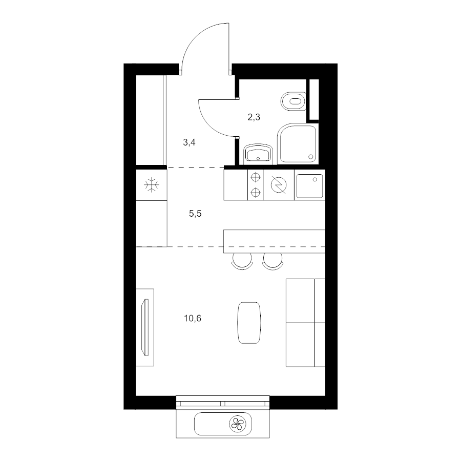 Студия 21,8 м²