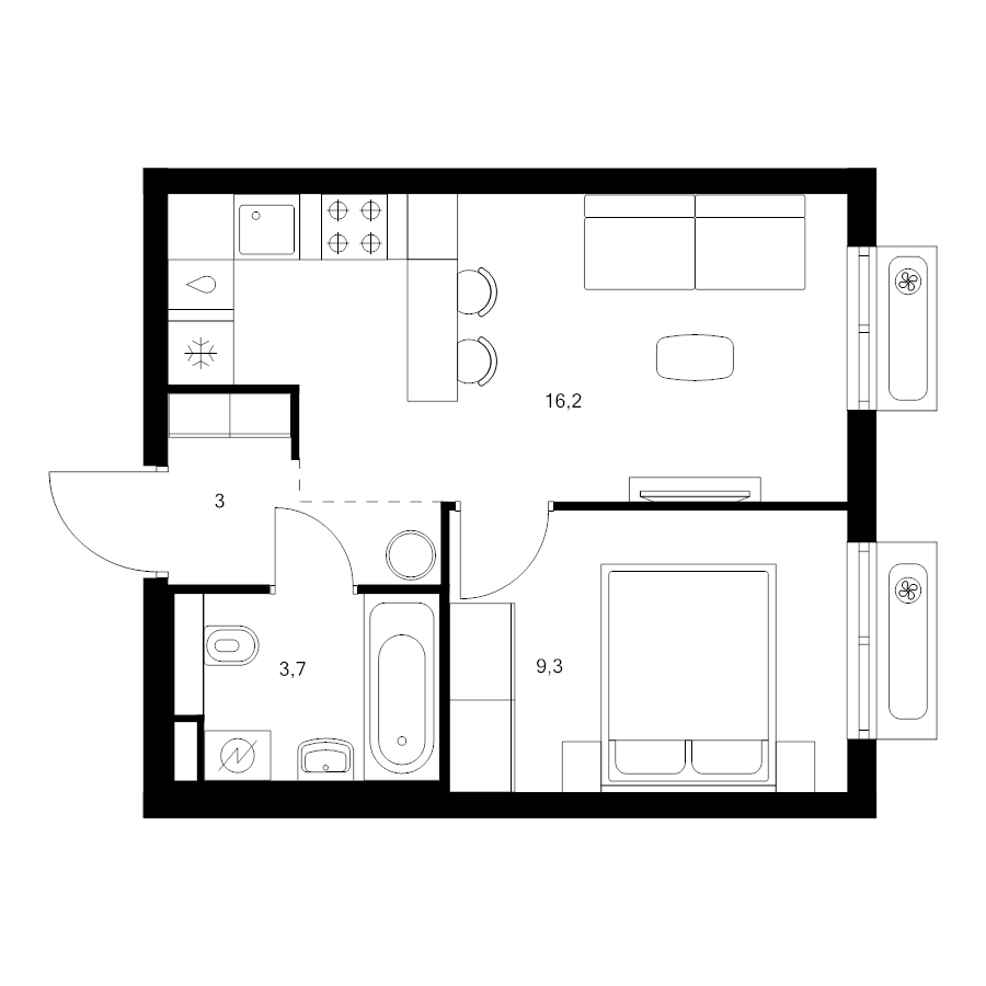 2 ккв (Евро) 32,2 м²