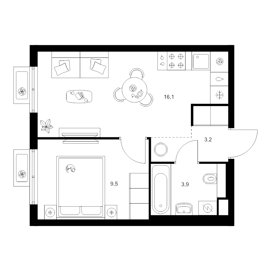 2 ккв (Евро) 32,7 м²