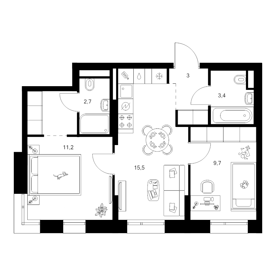 3 ккв (Евро) 48,9 м²