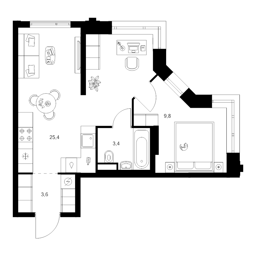 2 ккв (Евро) 42,2 м²
