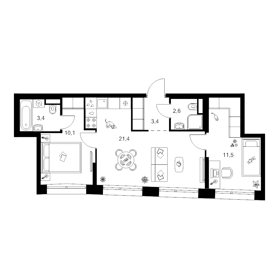 3 ккв (Евро) 52,4 м²