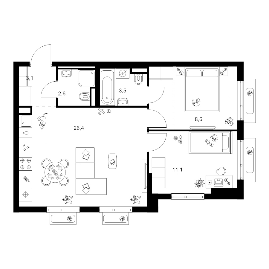 3 ккв (Евро) 58,5 м²