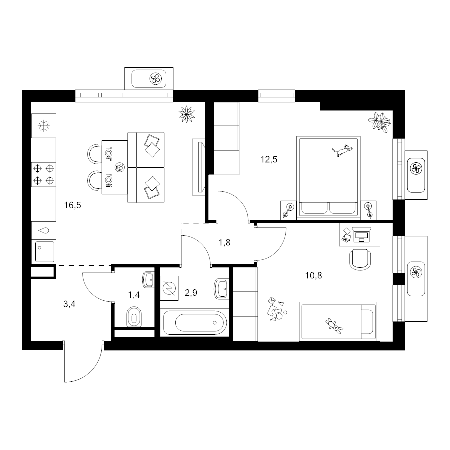 3 ккв (Евро) 49,3 м²