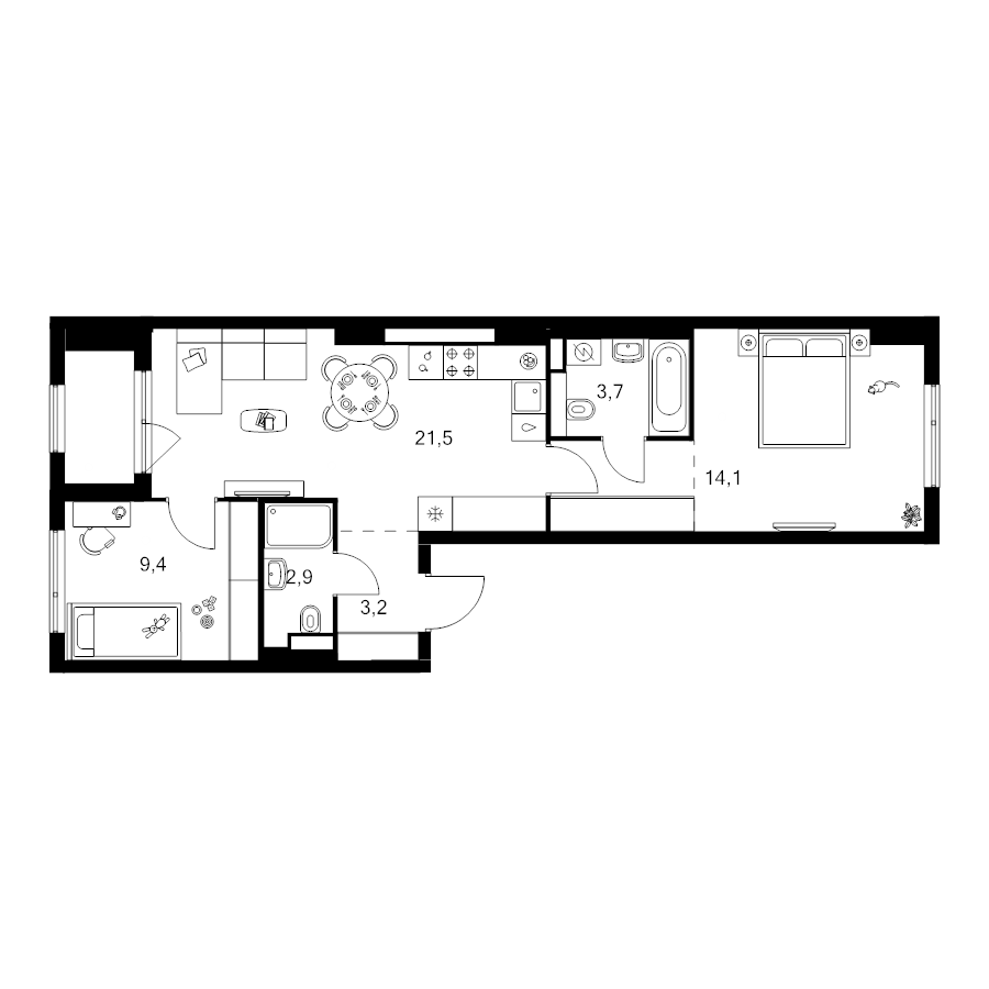 3 ккв (Евро) 60,3 м²