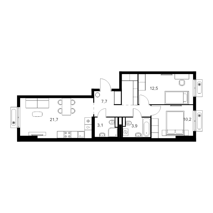 3 ккв (Евро) 62,8 м²