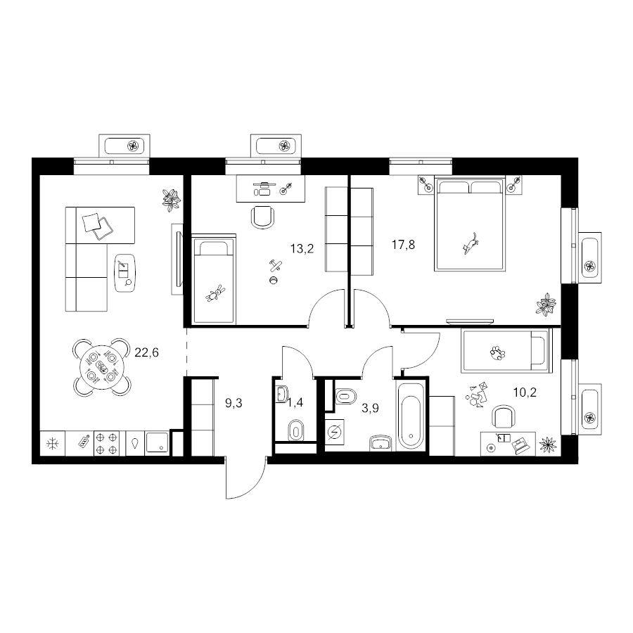 4 ккв (Евро) 78,4 м²