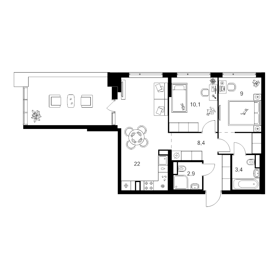 3 ккв (Евро) 63,3 м²