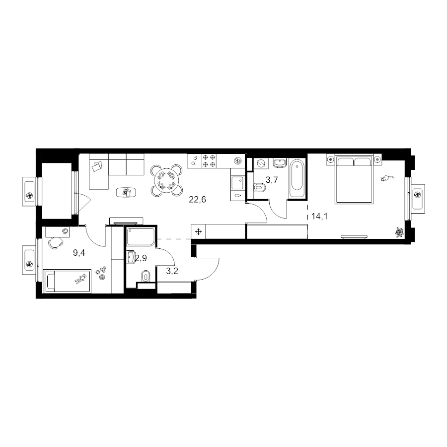 3 ккв (Евро) 61,4 м²