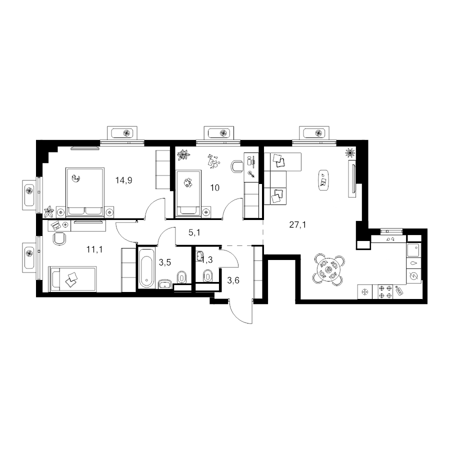 4 ккв (Евро) 76,6 м²