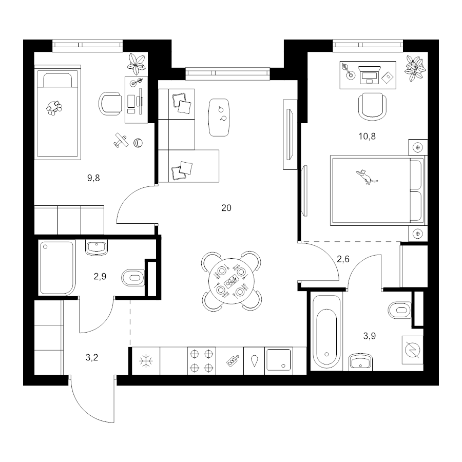 3 ккв (Евро) 53,2 м²