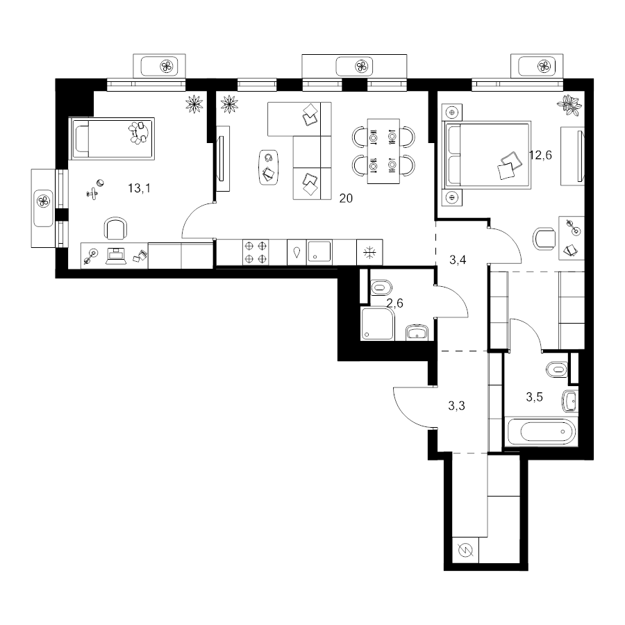 3 ккв (Евро) 66,3 м²