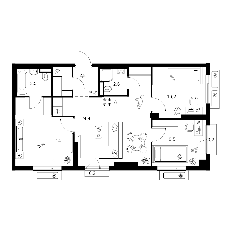 4 ккв (Евро) 69,8 м²