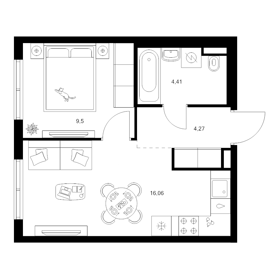 2 ккв (Евро) 34,2 м²