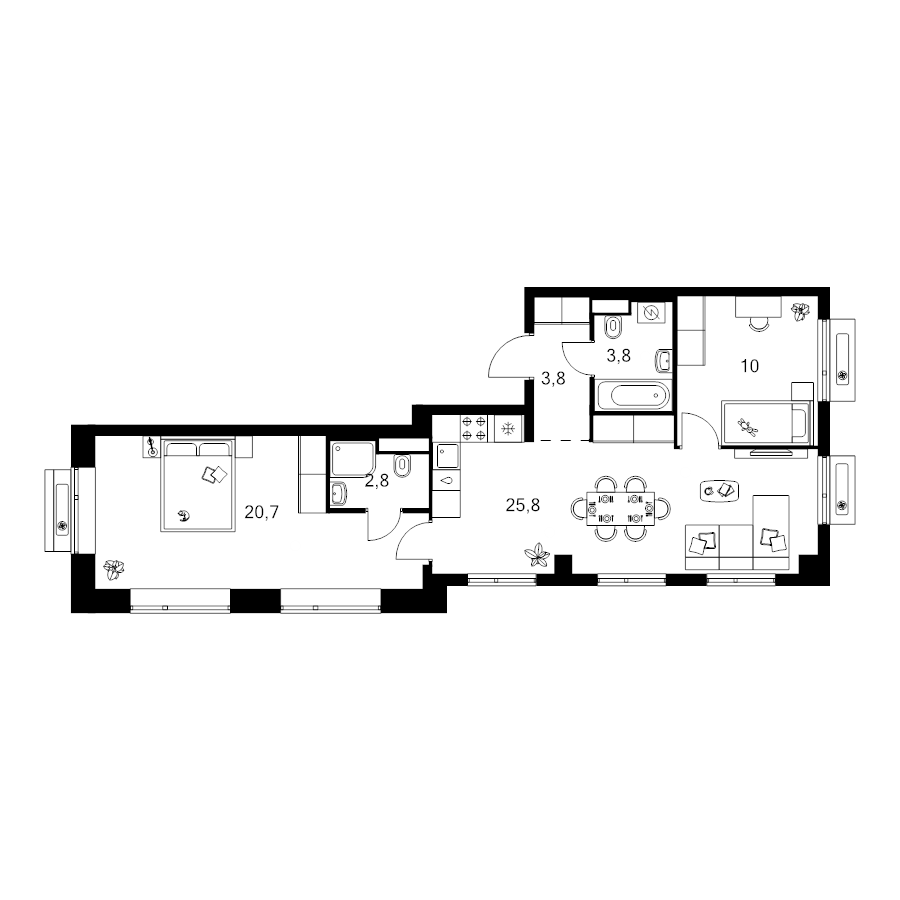 3 ккв (Евро) 66,9 м²
