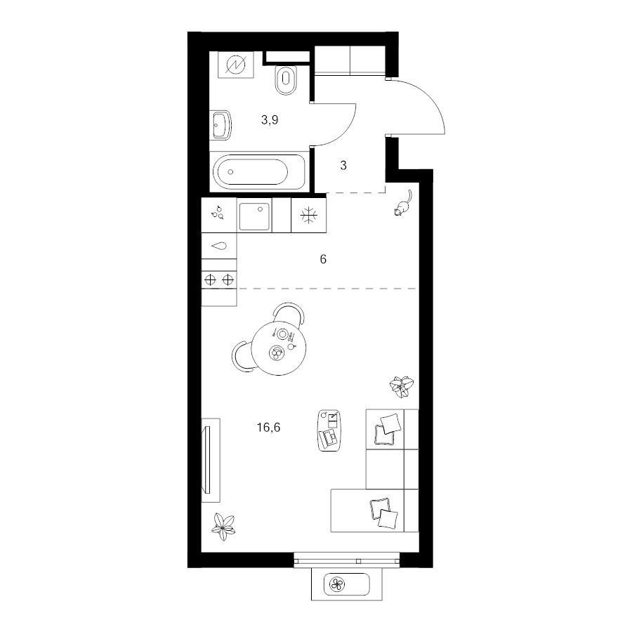 Студия 29,5 м²