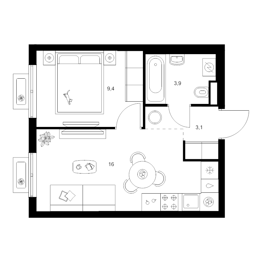2 ккв (Евро) 32,4 м²