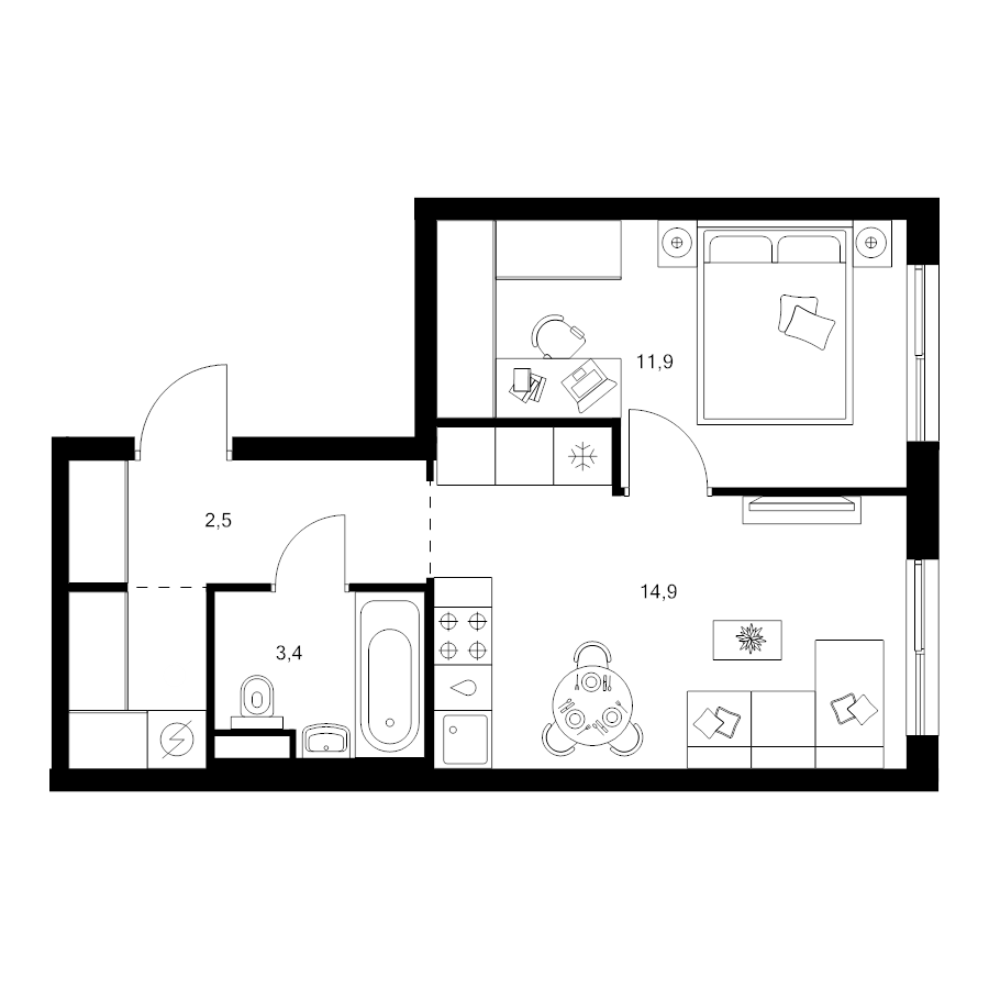 2 ккв (Евро) 37,3 м²
