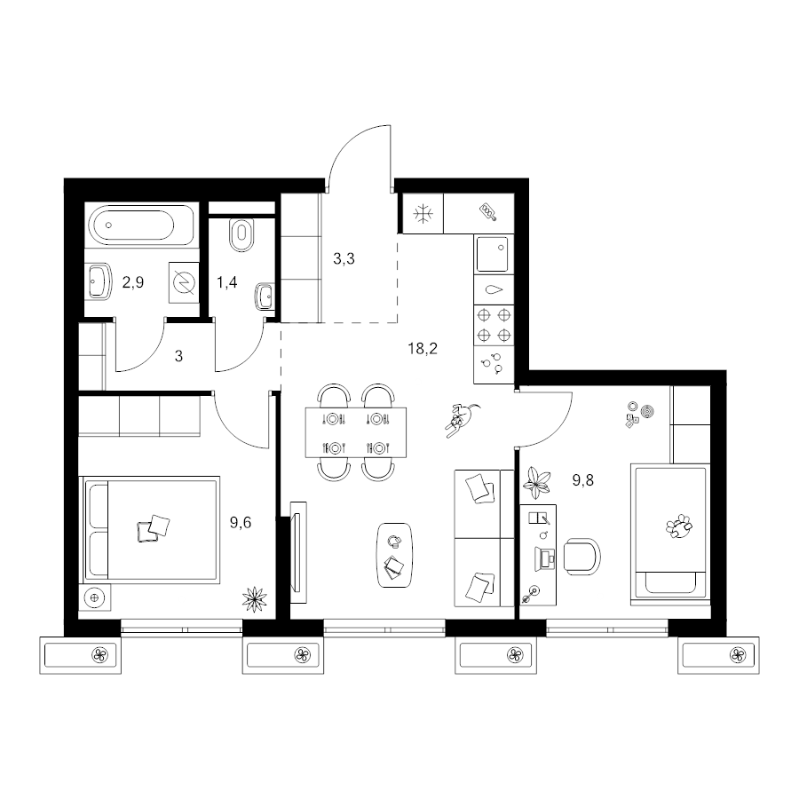 3 ккв (Евро) 48,2 м²