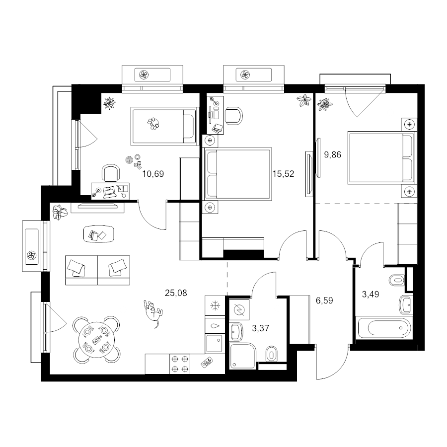 4 ккв (Евро) 79,8 м²