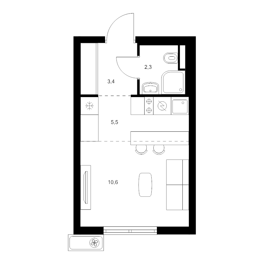 Студия 21,8 м²