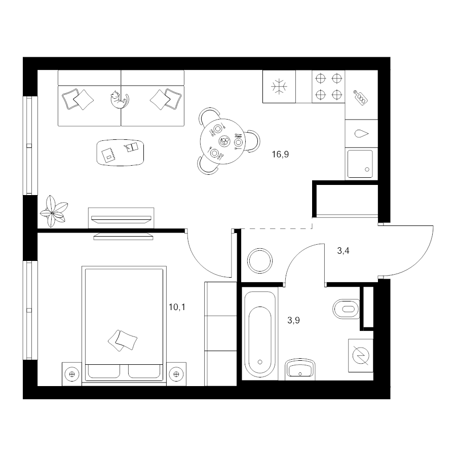 2 ккв (Евро) 34,3 м²