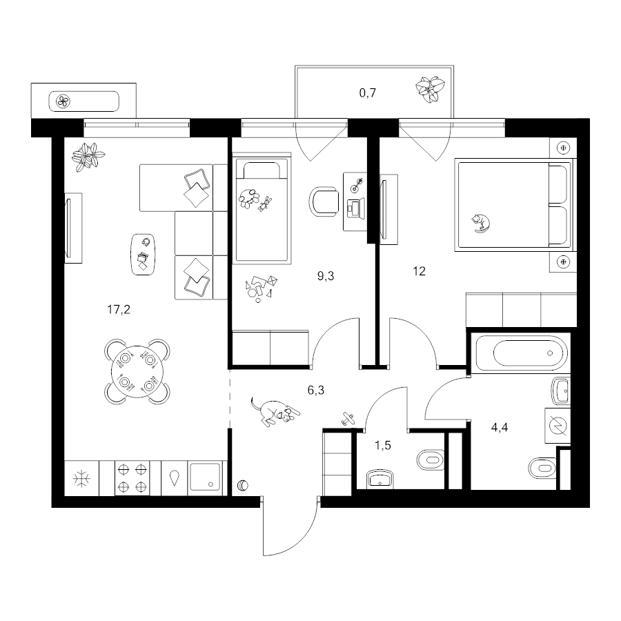 3 ккв (Евро) 51,4 м²