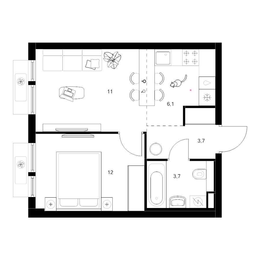 2 ккв (Евро) 36,5 м²