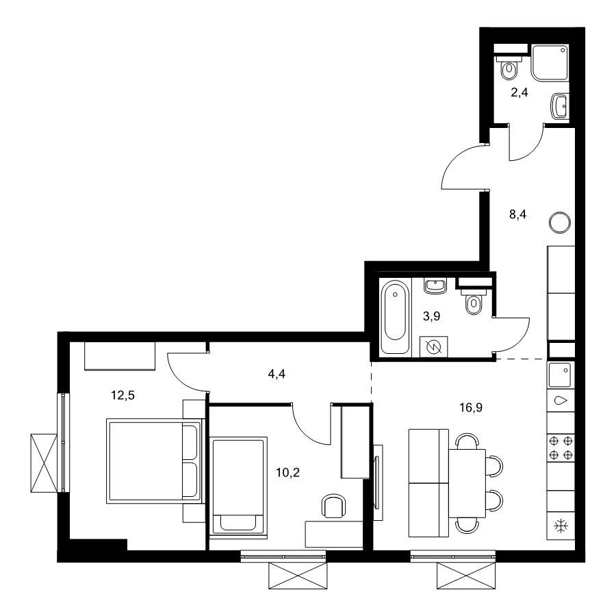 3 ккв (Евро) 58,7 м²