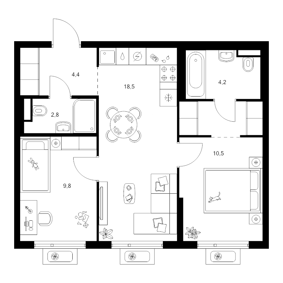 3 ккв (Евро) 53,7 м²