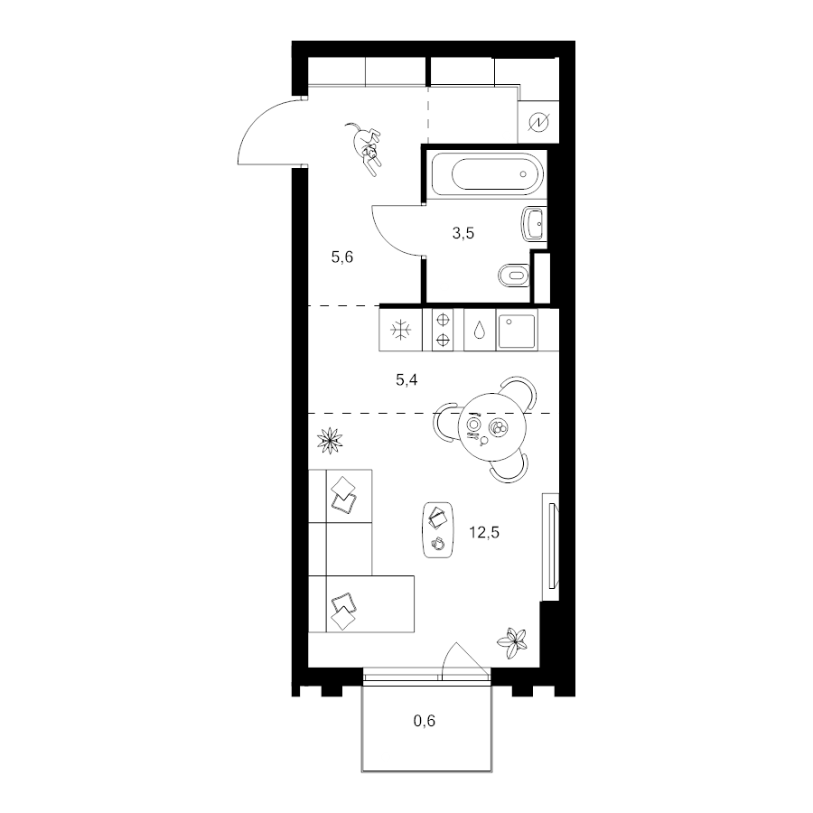 Студия 29,8 м²