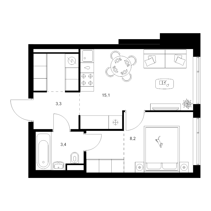 1 ккв 36,4 м²