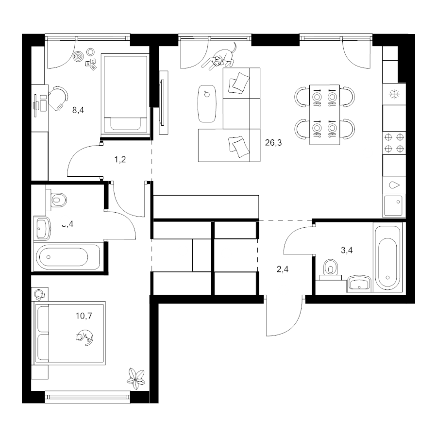 3 ккв (Евро) 60,3 м²