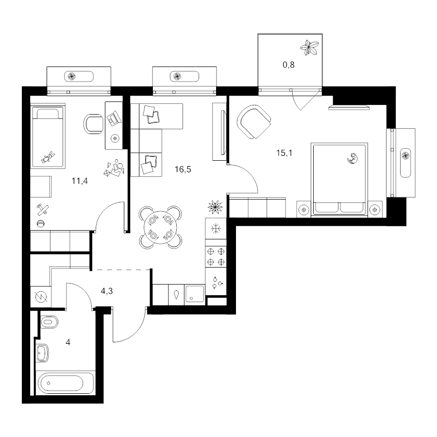 3 ккв (Евро) 52,1 м²
