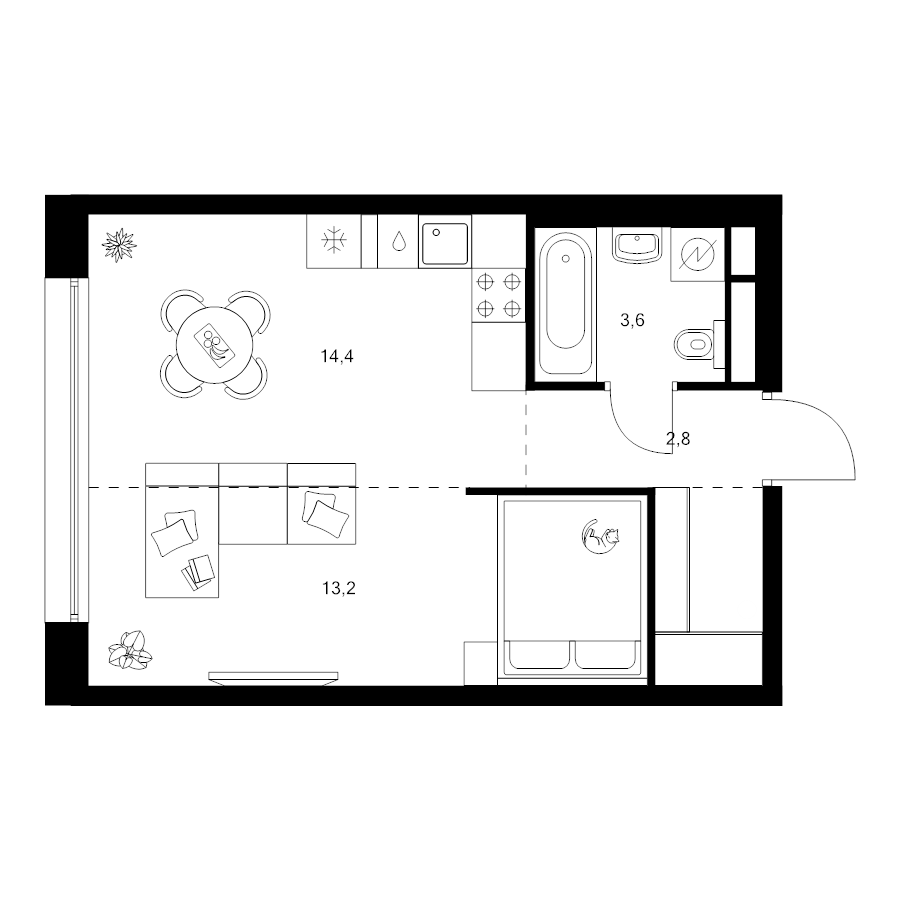 Студия 36,6 м²