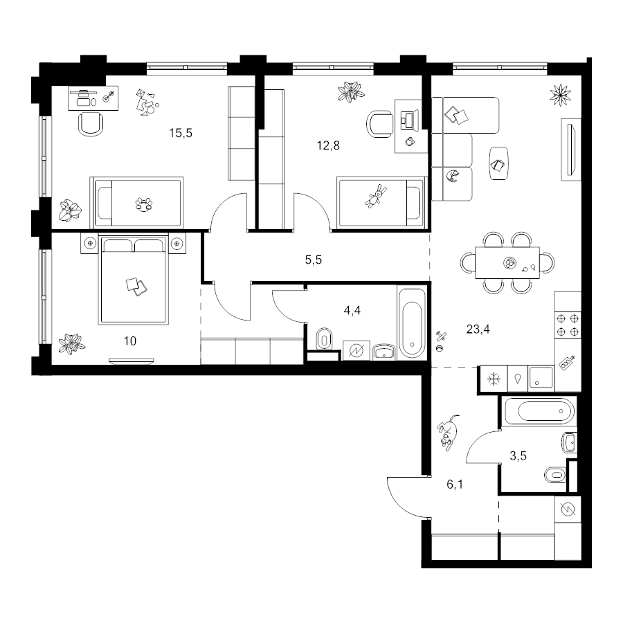 4 ккв (Евро) 88 м²