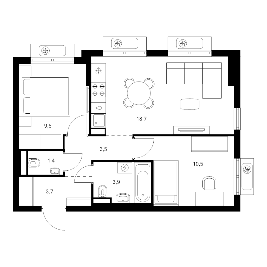 3 ккв (Евро) 51,2 м²