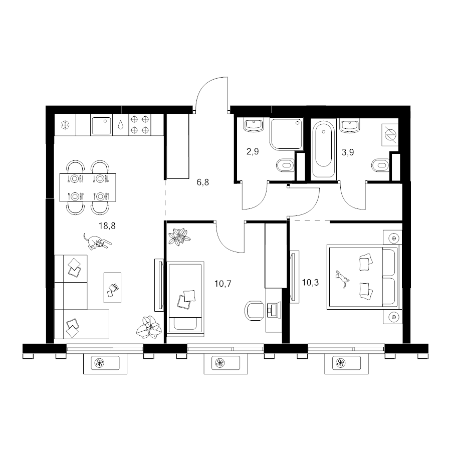 3 ккв (Евро) 56,5 м²