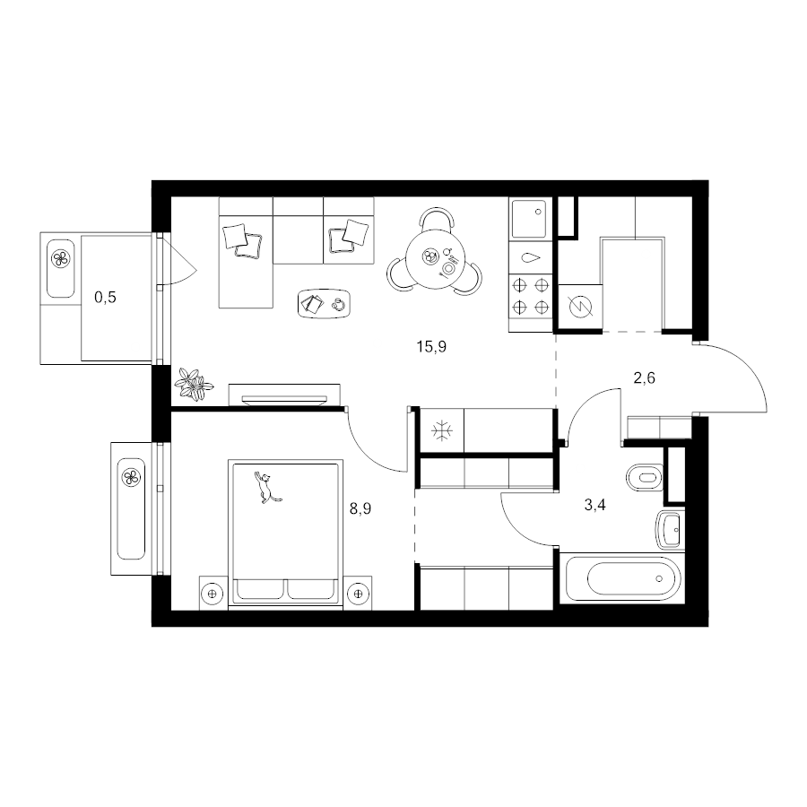 2 ккв (Евро) 38,2 м²
