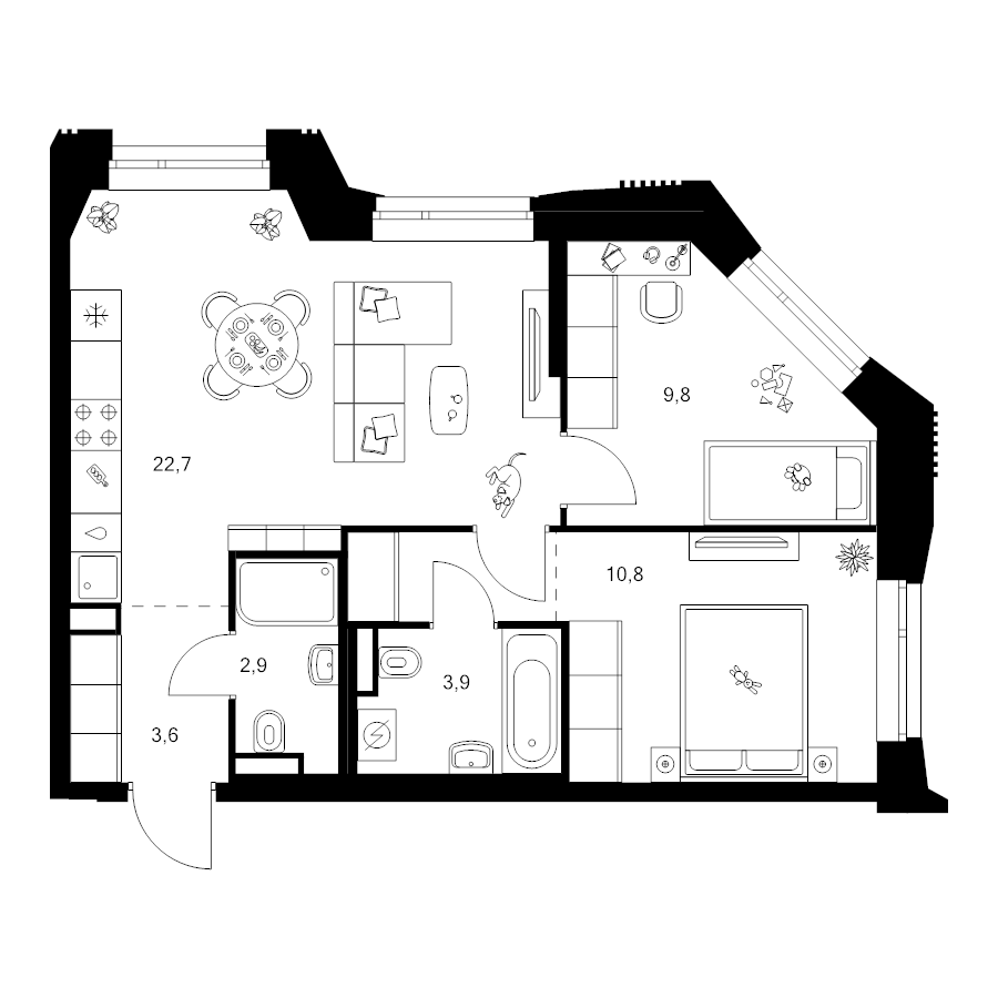 3 ккв (Евро) 56,2 м²