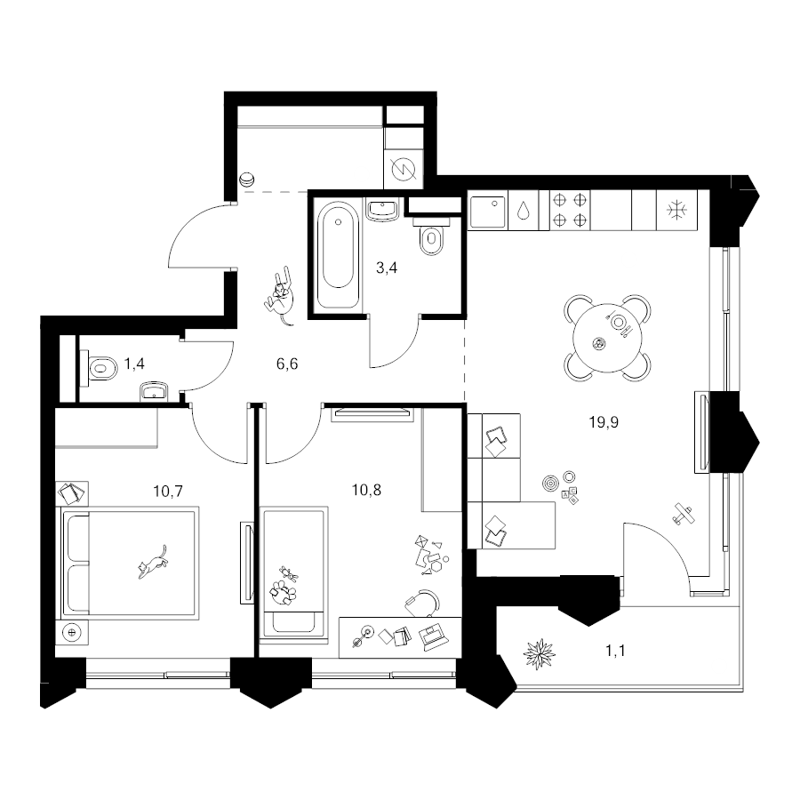 3 ккв (Евро) 57 м²