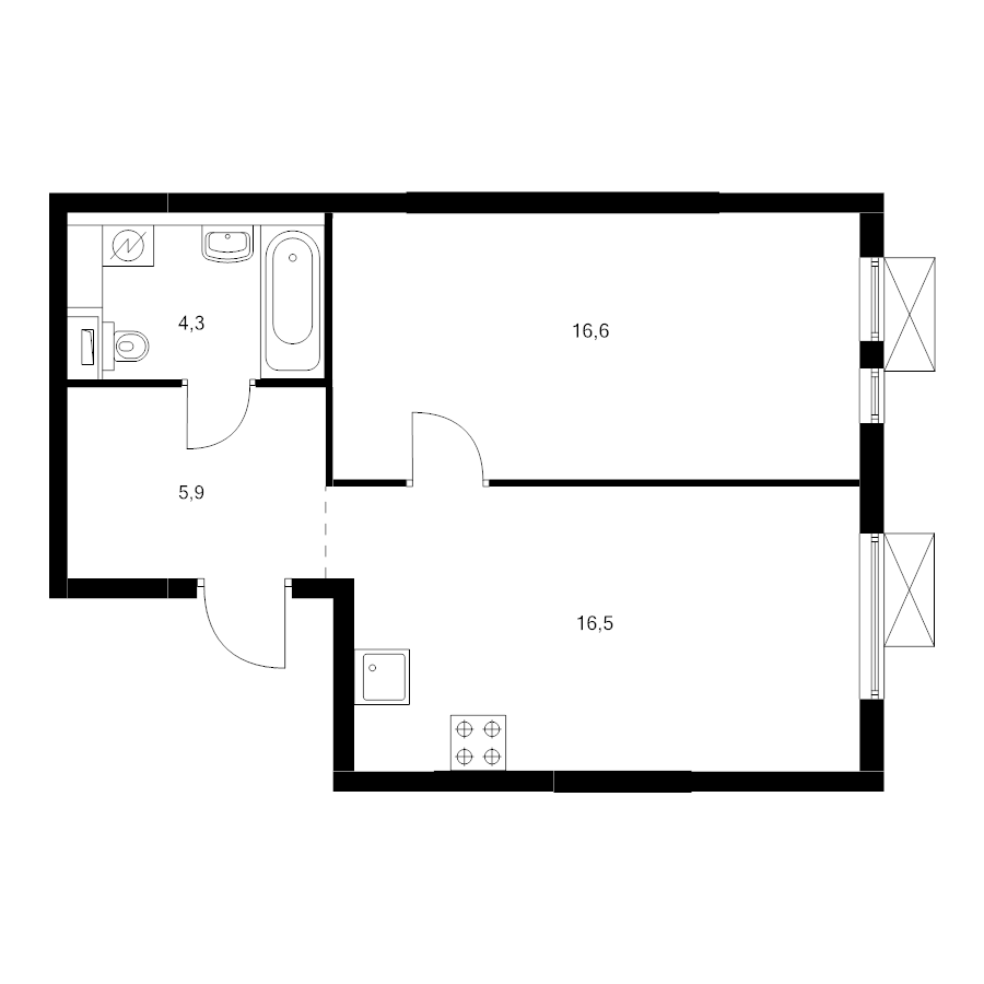 2 ккв (Евро) 43,2 м²