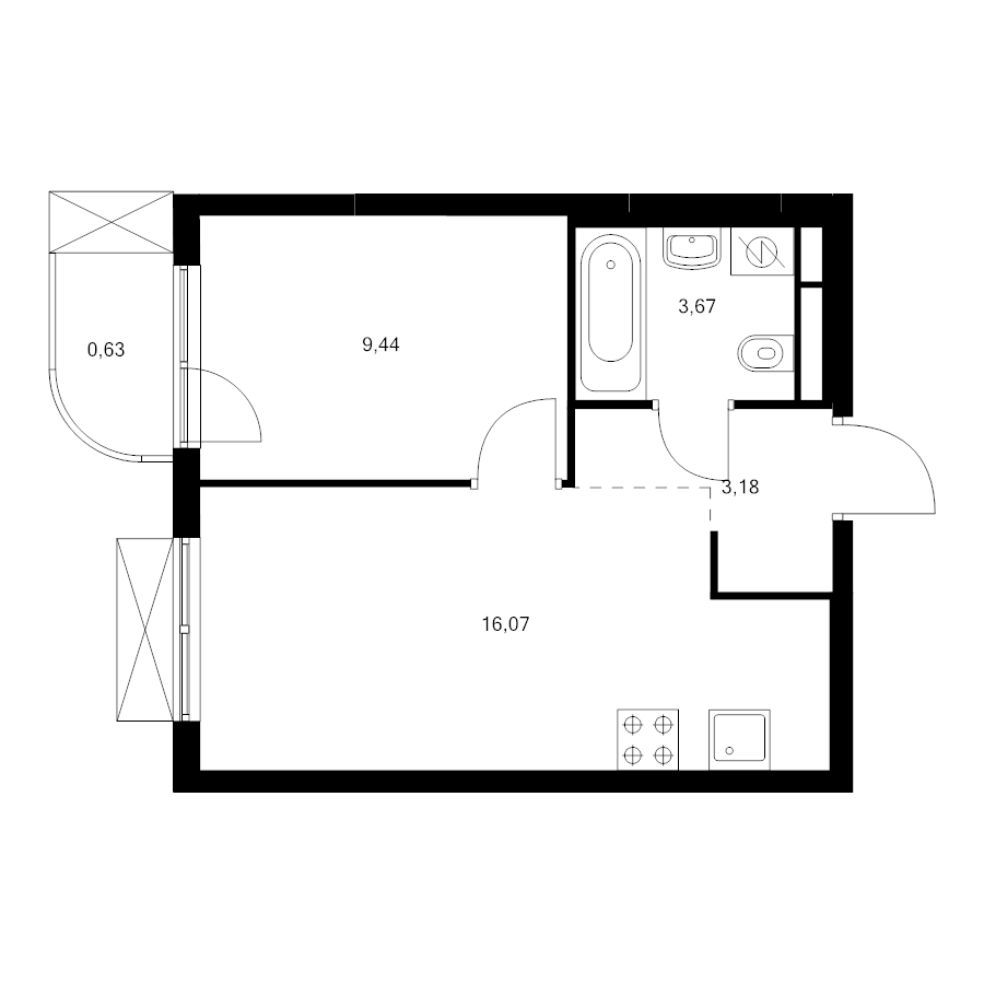 2 ккв (Евро) 33 м²