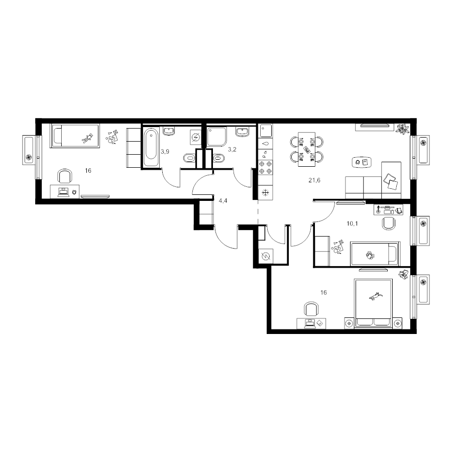 4 ккв (Евро) 76,8 м²