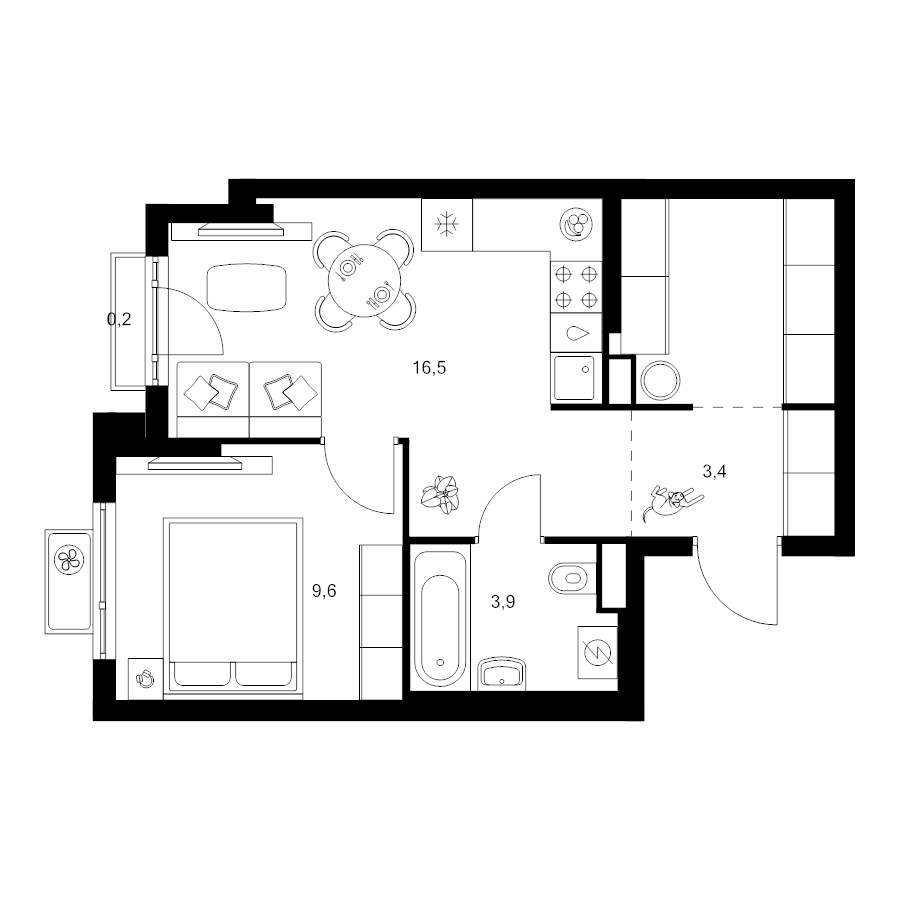 2 ккв (Евро) 39,4 м²