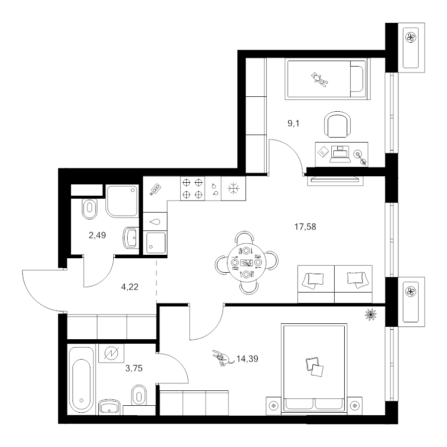 3 ккв (Евро) 51,3 м²