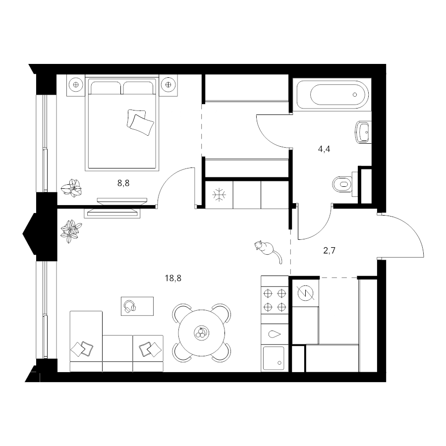 2 ккв (Евро) 42,3 м²