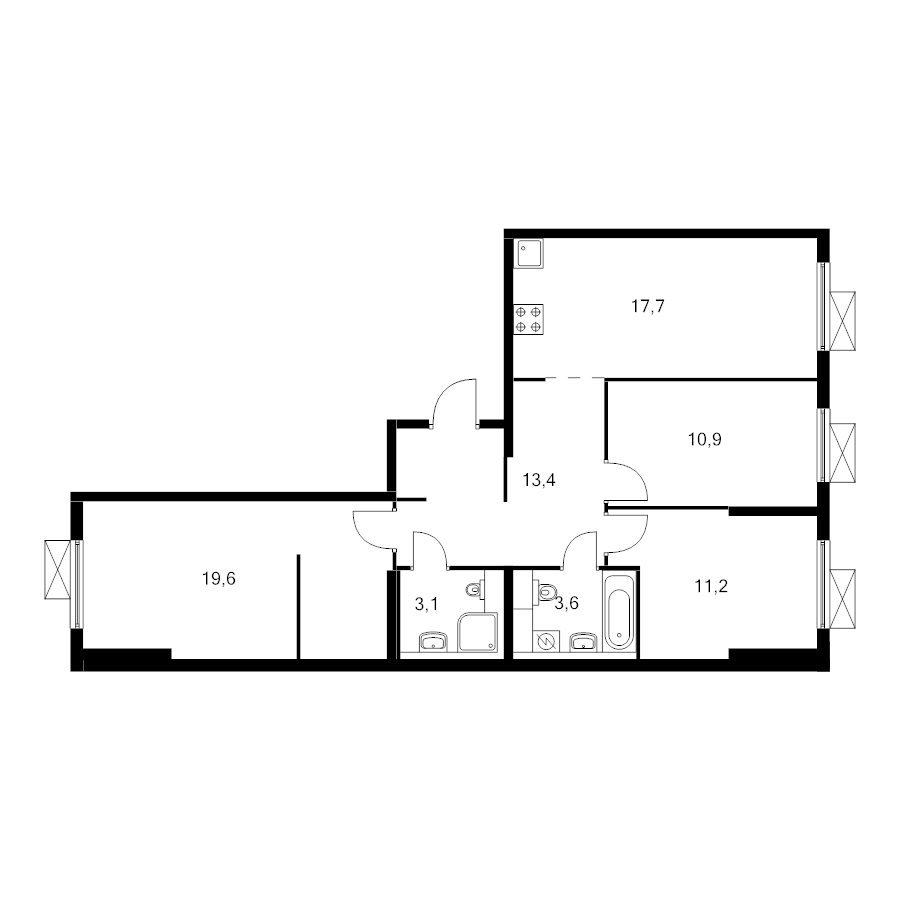 4 ккв (Евро) 78,7 м²